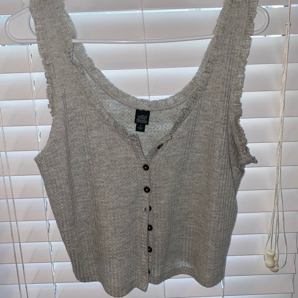 Grey Waffle Knit Cropped Button-Down Tank Top – Size M